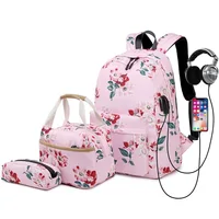 New School Backpack Set Waterproof Nylon Teen Girls Bookbags 15 inches Laptop Backpack Kids Lunch Tote Bag Clutch Purse 2