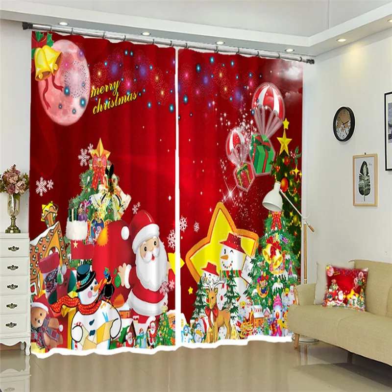 3D Blackout Curtains Colored Christmas Tree Theme Pattern Thicken Polyester Bedroom Curtain Living Cortina Drapes Rideaux