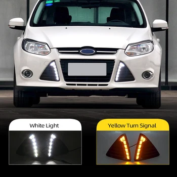 

Car Flashing 2Pcs DRL For Ford Focus 3 2012 2013 2014 Daytime Running Lights Fog head Lamp cover with yellow turn signal