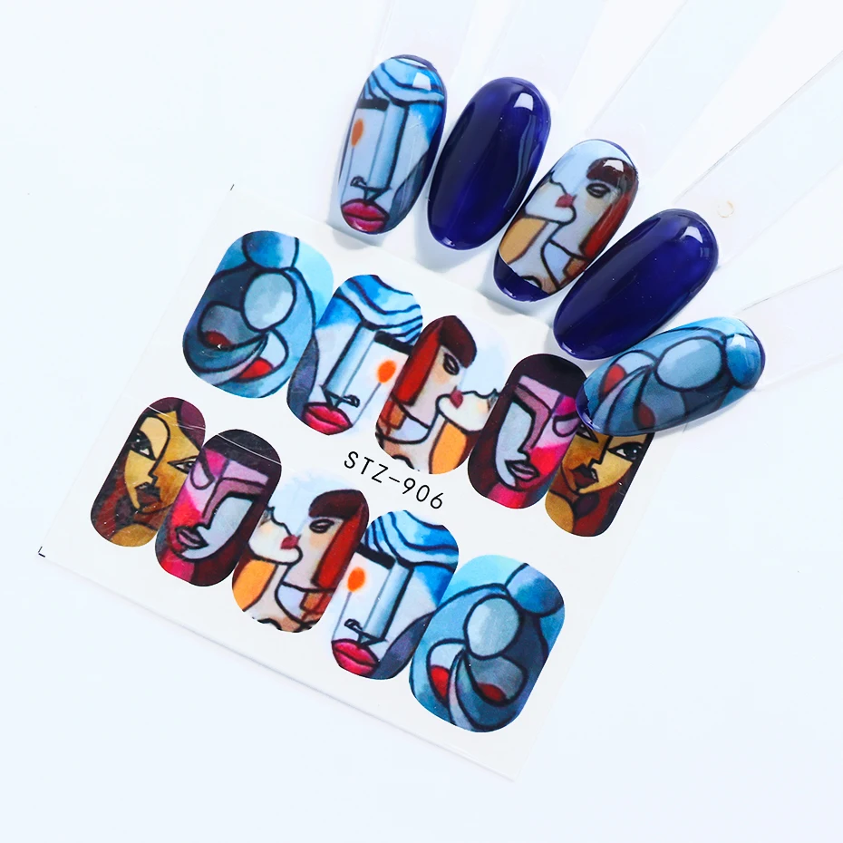 1pc Abstract Face Nail Water Stickers Decals Colorful Beauty Cool Girls Slider Charming New Year Decorations LYSTZ906-921