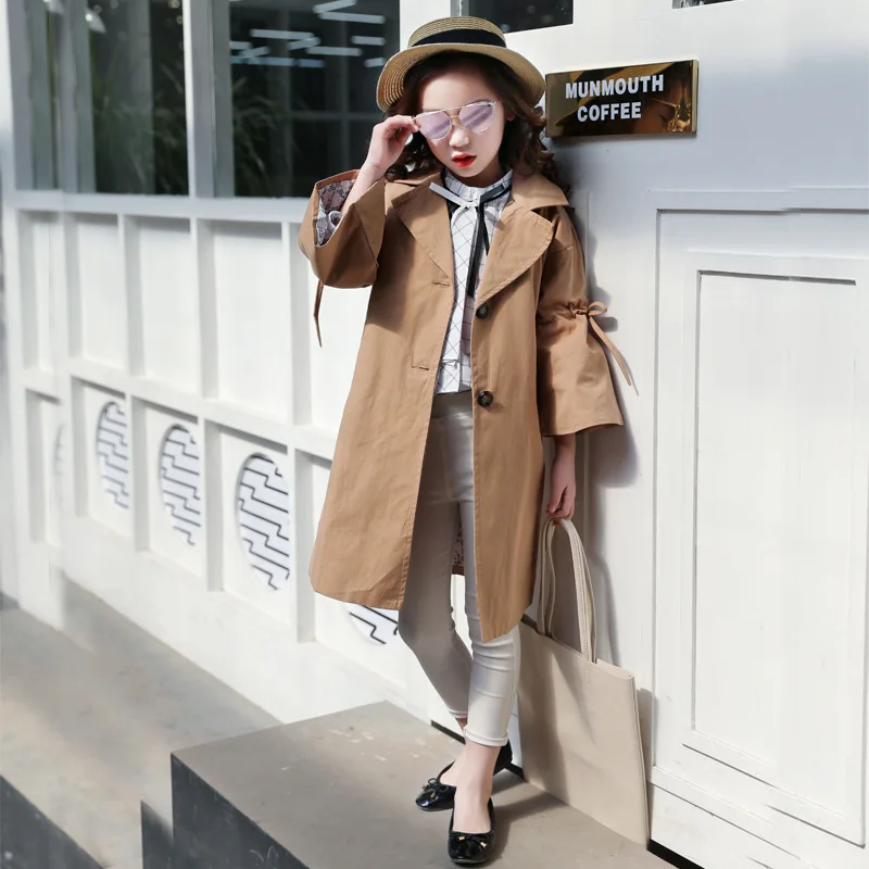 

Girls' Wind Coat 2019 Spring Clothing New Style Korean-style Childrenswear Western Style Big Kid Mid-length GIRL'S Spring And Au