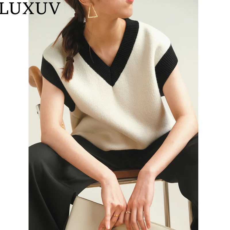 

LUXUV Women's Sweaters Vests Jersey Jumper Turtleneck Knitted Sleeveless Clothes Cardigans Sweatshirt Ugly Mohair Wool Office