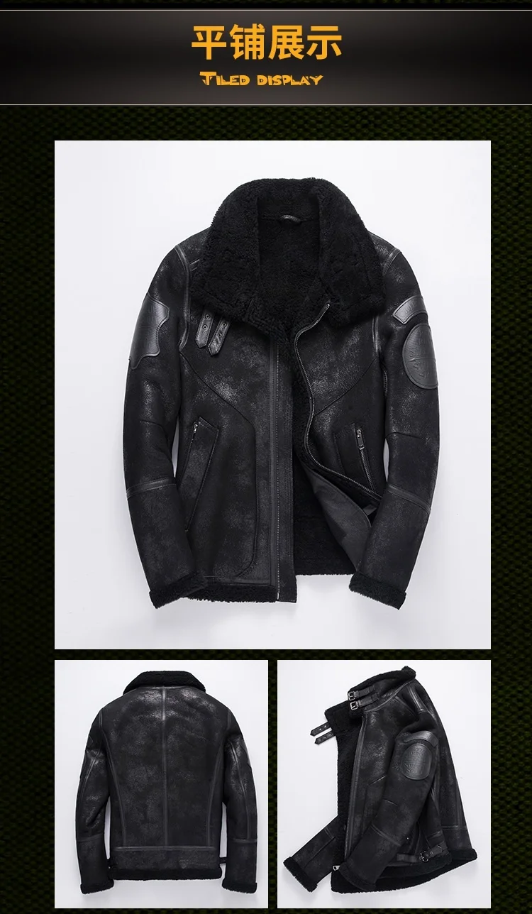 Free shipping.Super Luxurious 2019 B3 man genuine leather jacket.winter sheepskin coat.real fur bomber.natural thick outwear. mens cowhide jacket