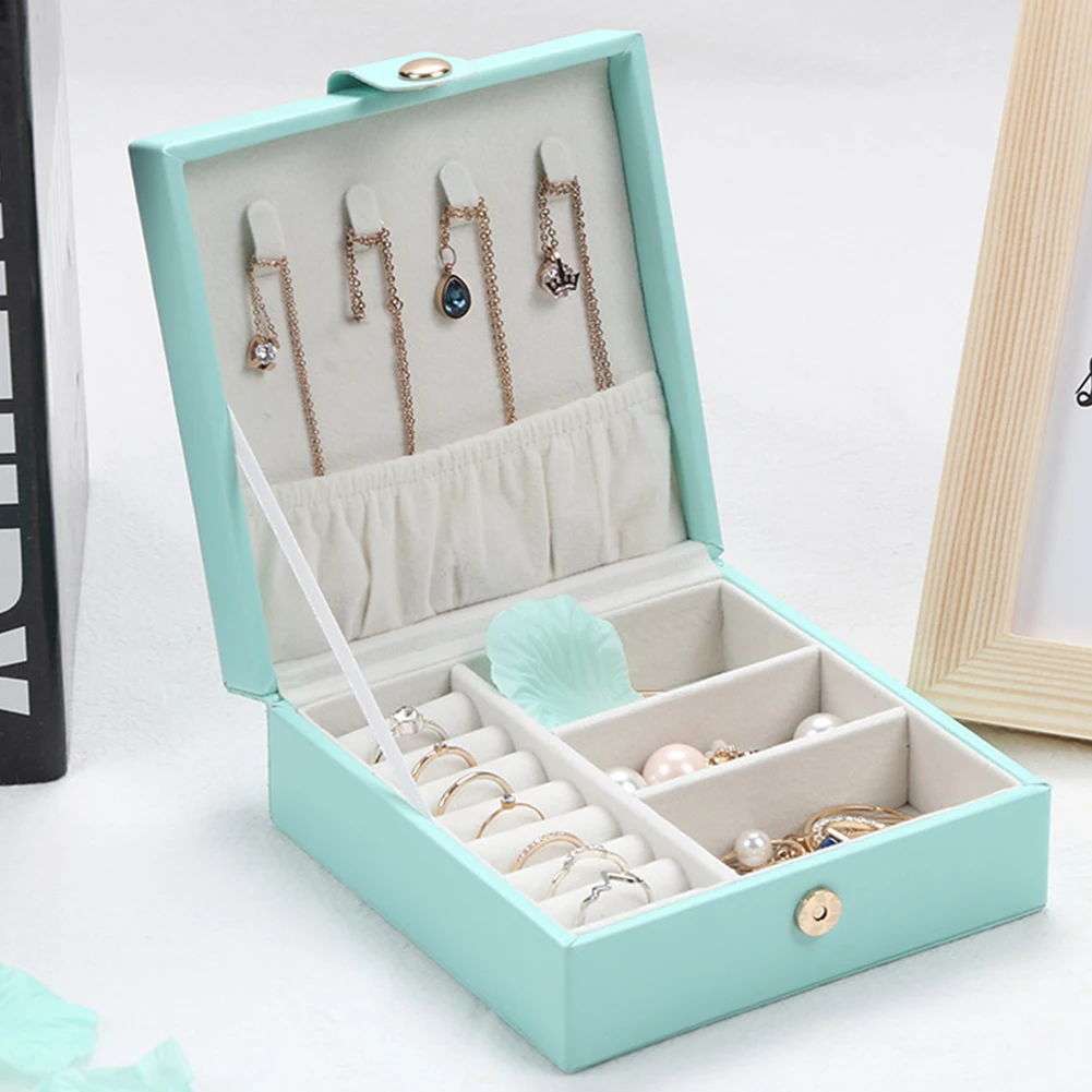 

PU Leather Jewelry Storage Case Hair Accessories Travel Rings Single Layer Necklace Portable Ear Studs Holder Earrings Box Grids
