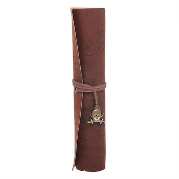 

Retro Pirate Treasure Map Pattern Roll up PU Leather Pencil Case Holder (Skull)