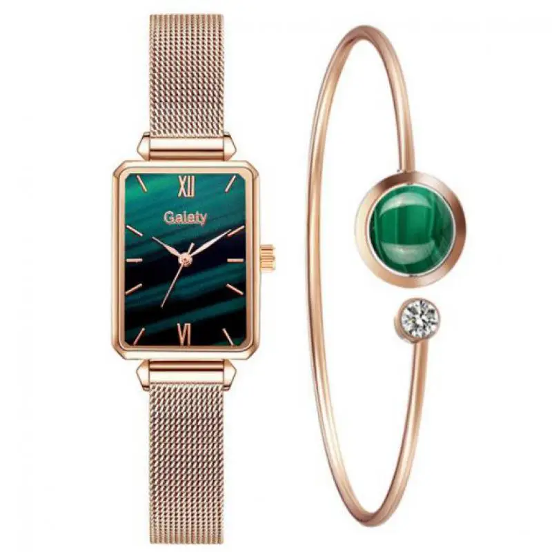 Ladies Quartz Watch 2021 Simple Fashion Luxury Rose Gold Stainless Steel Mesh Band Bracelet Set Qt83