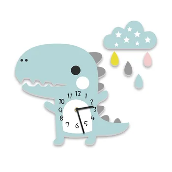 

3D Cartoon Dinosaur Silent Clock Home Children Room Nursery Wall Hanging Clock Pink Cloud Raindrop Wall Sticker Decoration