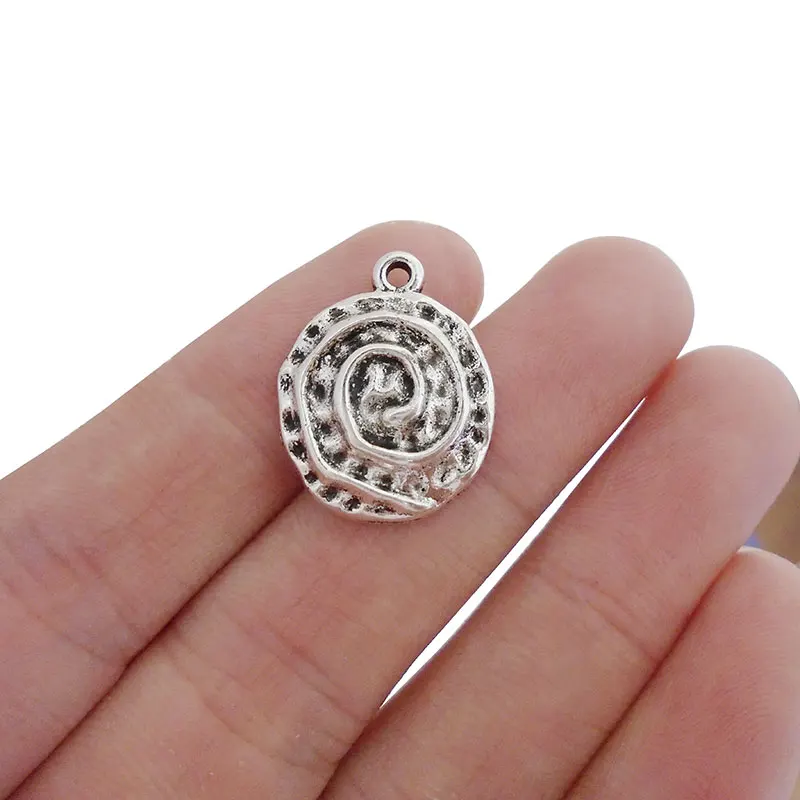 

20x Tibetan Silver Tone Hammered Round Spiral Swirl Vortex Charms Pendants Beads for Bracelet Jewelry Making Findings 22x17mm