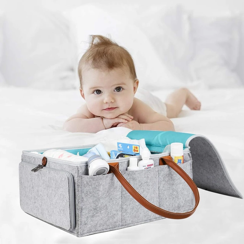 Syntus Large Diaper Caddy Organizer Baby Nursery Storage Basket with Zipper Lid and Leather Handle Baby Shower Gift Wipes Stacker Bin Holder Syntus Large Diaper Caddy Organizer Baby Nursery Storage Basket with Zipper Lid and Leather Handle Baby Shower Gift Wipes Stacker Bin Holder