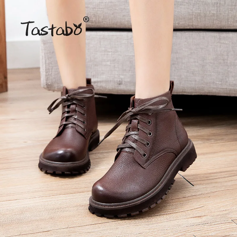 2021 Vintage Style Genuine Leather Women Boots Flat Booties Soft Cowhide Women's Shoes Ankle Boots zapatos mujer S60502