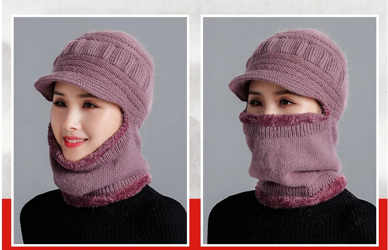 Зимние шапки Skullies Beanies, шляпа для мамы, модная женская шерстяная шапка-шарф, Балаклава, маска, шапка, вязаные шапки в полоску