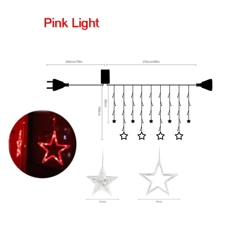 Pink Light 2,5 м занавес светильник светодиодный Звезда Рождественская гирлянда 220 В ЕС наружный/внутренний светильник ing String сказочная лампа свадебное праздничное украшение для вечеринки - Испускаемый цвет: Pink Light