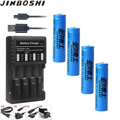4 шт. 18650 3,7 V 1600mah заряжаемая электронная сигарета батарея+ 14500 18500 16340 17500 18650 Зарядное устройство для фонарик факел - Цвет: 4X B and Charger