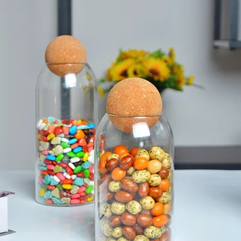 

Glass Storage Jar Coffee Tank Grains Dried Fruit Sealed Jar Kitchen Storage Round Ball Cork Seal Transparent Glass Storage Jar