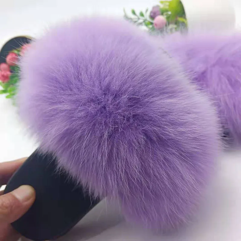 purple fur slippers