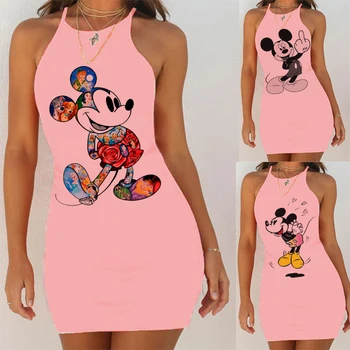 

Summer Kawaii Mouse Print Night Dress Women Nightgown Slim Pack Hip Sleeveless Sleepshirt Nightdress Sexy Plain Skinny Sleepwear