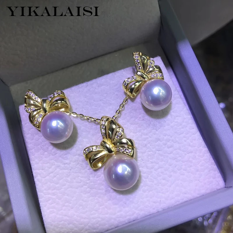 Женский комплект ювелирных изделий YIKALAISI из серебра 925 пробы с круглым жемчугом