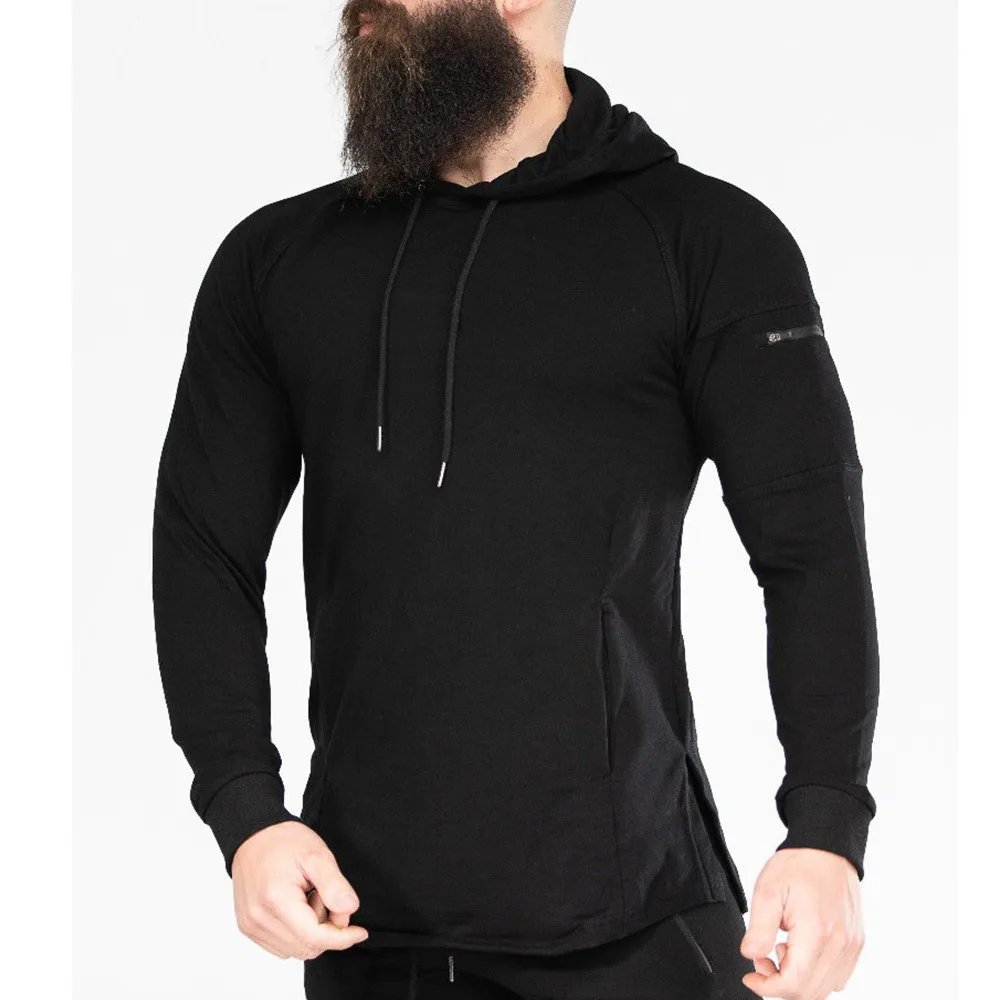 

Solid Casual Hoodie Mens Cotton Sweatshirt Gyms Fitness Workout Pullover Autumn New Male Black Slim Hooded Jacket Tops Clothing