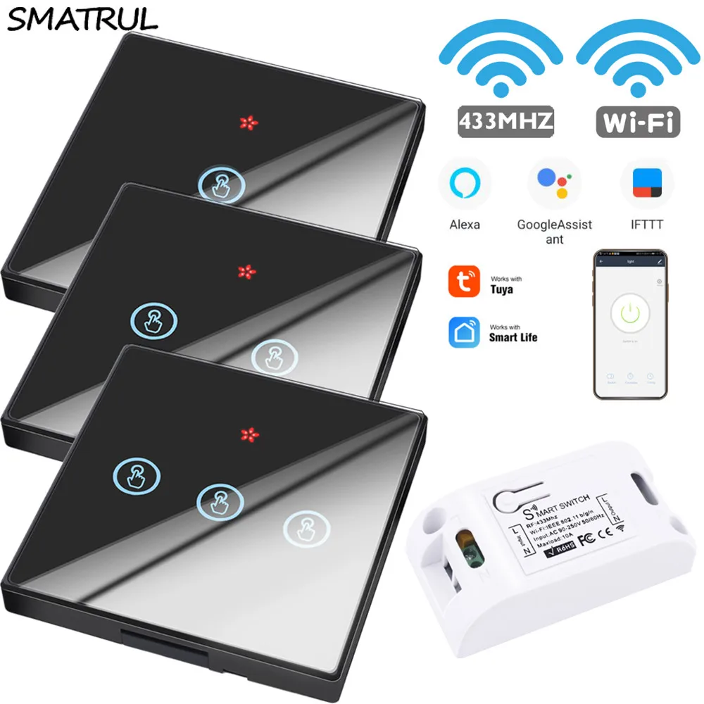 SMATRUL Tuya Smart Life APP WiFi сенсорный выключатель светильник RF 433 МГц настенный DIY релейный таймер модуль Google Home Amazon Alexa 110 В 220 В 10A