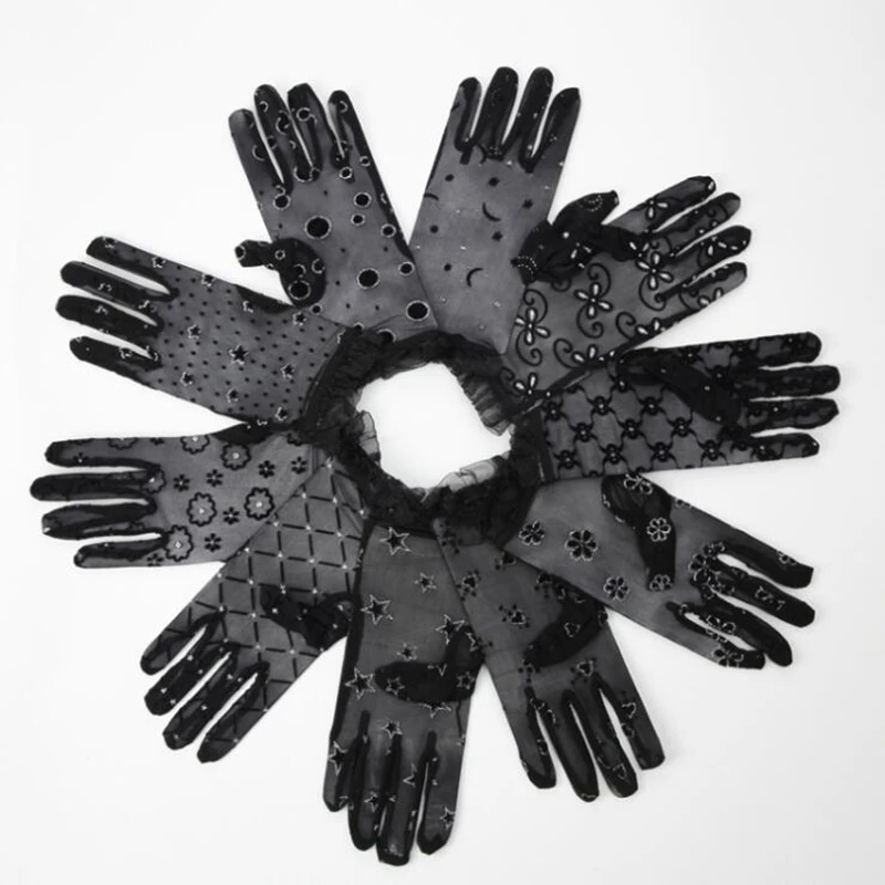 

New Elegant Style Sun Protection Accessories Lace Hollow-Out Gloves Delicate Lace Jacquard Pattern Lace Gloves party Gloves