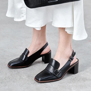 

Sarairis On Sale Trendy 100% Genuine Leather Square High Heels Summer Shoes Woman Natural Skin Sandals