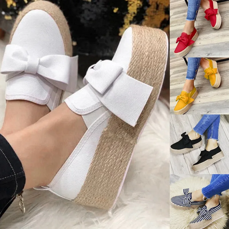 

2019 Women Flats Shoes Autumn High Heel Wedges Platform Shoes Female Slip On Floral Thick Bottom Shoes Casual Ladies Sneakers