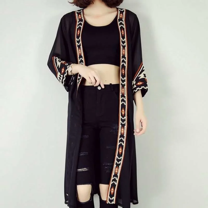 Женские топы и блузки 2020 летнее кимоно в стиле бохо Женская длинная туника для