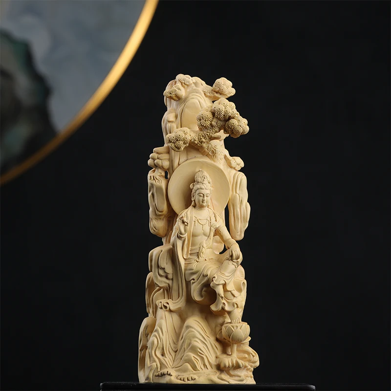 

Boxwood 18cm Guanyin Sculpture Wood Buddha Statue Guan Yin Worship Collection Home Decor