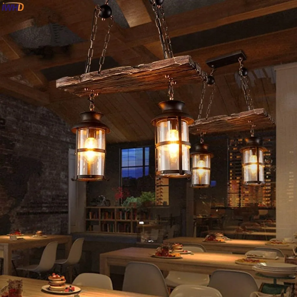 American Loft Style Pendant Lights Wooden Vintage Industrial LED Hanglamp E272 Fixtures Pendant Lamp For Living Room Bar Cafe (4)