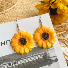 Серьги в форме подсолнечника цветок ушной крючок желтый большие серьги Корея темперамент чистая красная индивидуальность преувеличенные серьги лето Дикий