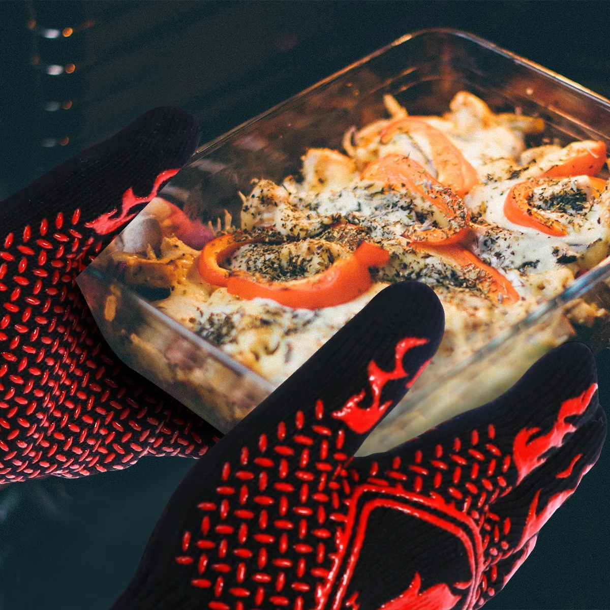1 пара духовых рукавиц, кухонная печь для барбекю перчатки печи, рукавицы ниже, чем 800℃ хлопок, силиконовый защитный барбекю, гриль-перчатки