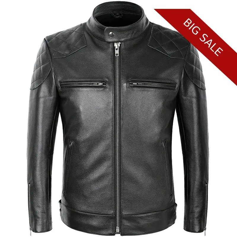 

2020 Black Men Slim Fit Biker's Leather Jacket Plus Size XXXXXL Genuine Cowhide Spring Motorcycle Leather Coat FREE SHIPPING