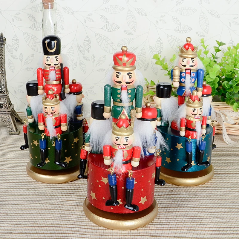 Ceny Mechanizm świątecznej pozytywki kreatywny 20CM dziadek do orzechów pozytywka drewniany wyrób rzeźbiony kreskówka żołnierz pozytywka prezenty