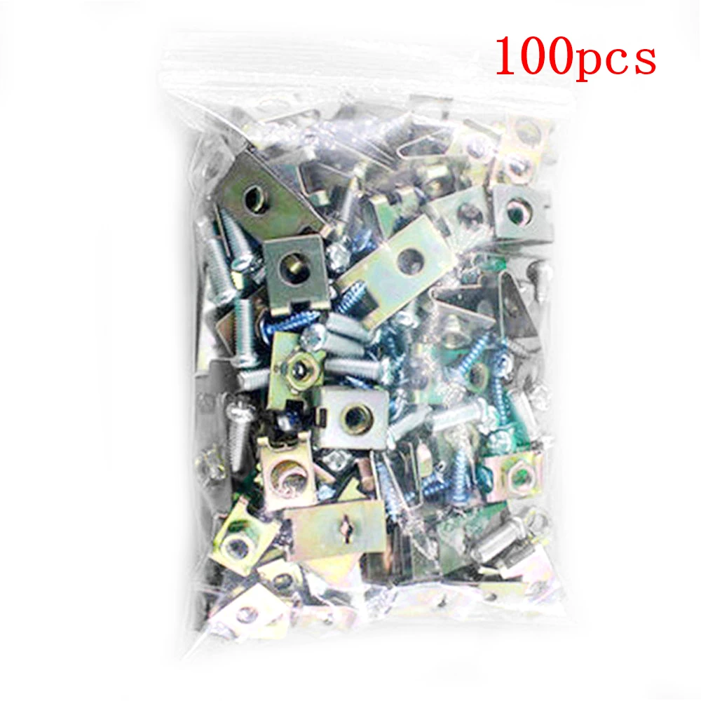 

100pcs/Set Car Metal U Type Gasket Clips Auto Fasteners Car Body Door Panel Trim Fixed Screw U-Nuts Gasket Clip Universal