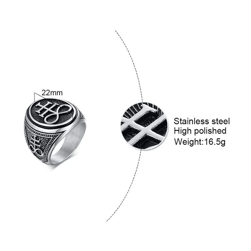 Vnox Sigil of Lucifer Devil Seal of Satan Stamp Ring for Men
