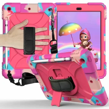

Case For iPad 10.2 2019 Cover hand & Shoulder Strap Silicone Shockproof kickStand Case Funda for iPad 7th Generation 10.2 inch