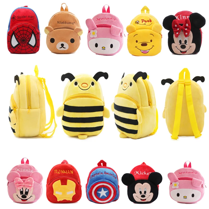 Mini juguetes de peluche de dibujos animados, Mickey Mouse, Minnie, Winnie The Pooh, figuras de Avengers, mochila para niños de jardín, mochila escolar
