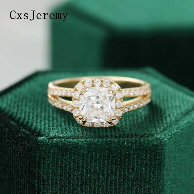 CxsJeremy Solid 10K/14K желтое золото свадебный набор Halo обручальное кольцо 2.0ct 7*7 мм