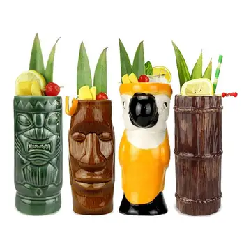

Tiki Cup Cocktail Set Of 4-Ceramic Hawaiian Party Cup Drink Exotic Cocktail Tiki Bar Professional Hawaiian Party Bar Supplies