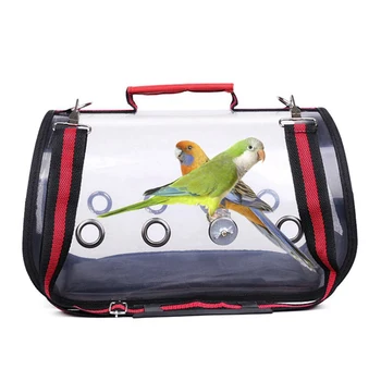 

Bird Carrier Transparent Breathable Parrot Handbag Outdoor Travel Red Black Transport Parrot Cage Bird Carriers Accessories