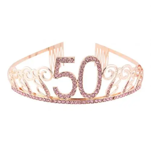 Rose Gold 50 10/18/21/30/40/50 День рождения стразы; повязка для волос; петля Корона День рождения белый головной убор, украшения для волос Стиль Декор аксессуар - Цвет: Rose Gold 50