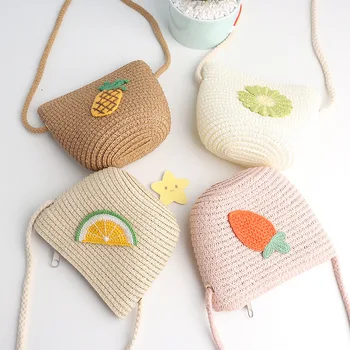 

CHILDREN'S Bag Korean-style Straw Fashion Little Girl gong zhu bao Cute Cartoon Fruit Girls Versatile Shoulder Bag