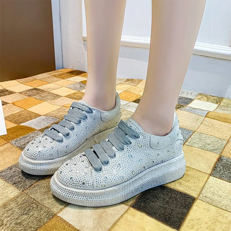 

Spring Autumn 2020 New Arrival Bling Design Platform Leisure Sports Shoes Breathable Casual Shoes For Women Black White