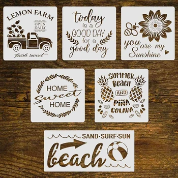 

6PCS Reusable Summer Painting Stencil-Lemon/Pineapple/Sunflower/Beach/Today Is A Good Day For A Good Day Stencil DIY Supplies