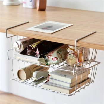 

Cupboard Hanging Under Shelf Refrigerator Storage Basket Rack Kitchen Organizer Iron Mesh Basket Cabinet Closet Holder Shelf