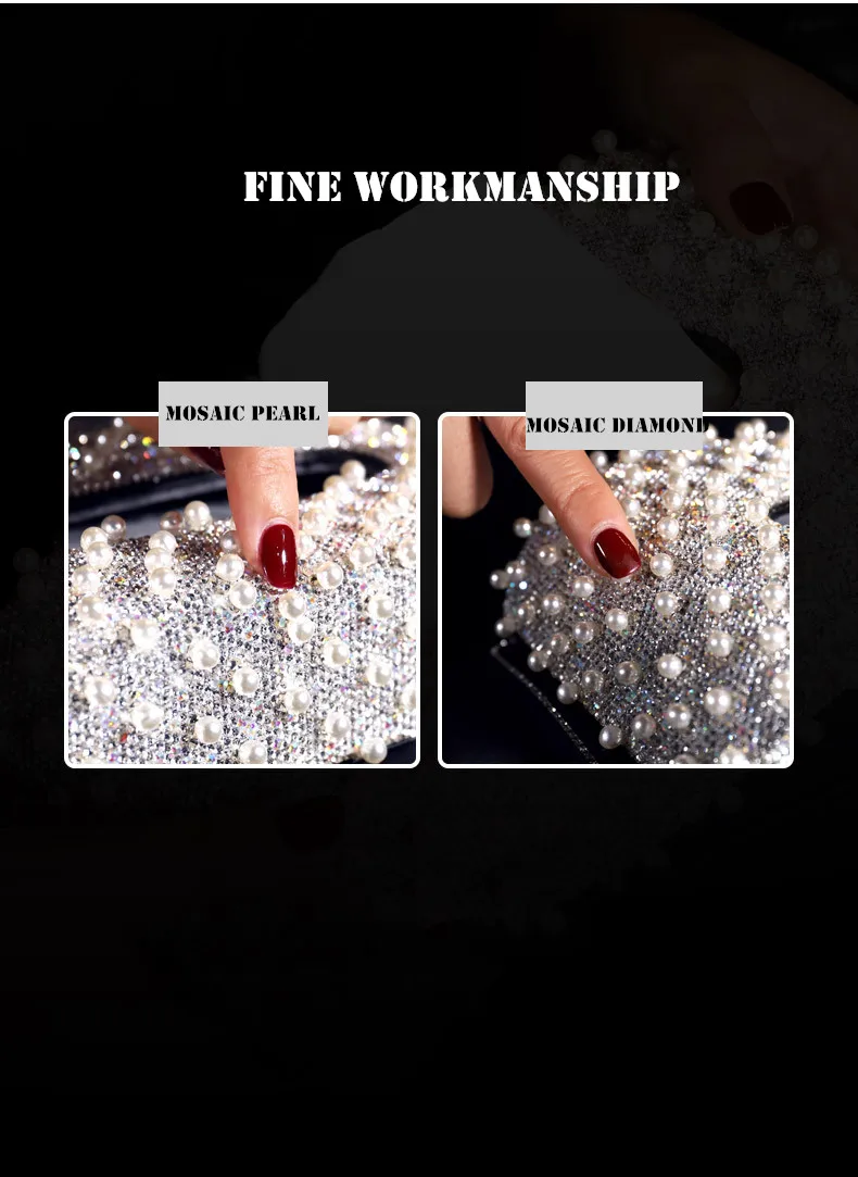 Luxury Pearl Car Tissue Box Cover Crystal Rhinestone Covered Holder Block Paper Storage Car Interior Accessories For Women Girls