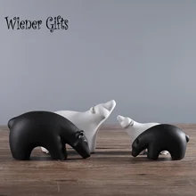 Matte Abstract Polar Bear Creative Bird Animal Black White Figurine Friendly Ceramic Home Decoration Ornaments Porcelain Crafts