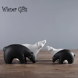 Matte Abstract Polar Bear Creative Bird Animal Black White Figurine Friendly Ceramic Home Decoration Ornaments Porcelain Crafts