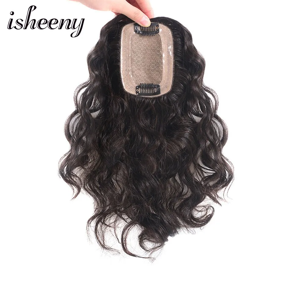 

Isheeny 8" 10" 12" Human Hair Topper Wig For Women 8" 10" 12" Fine MONO PU Base With Clip In Hair Toupee Remy