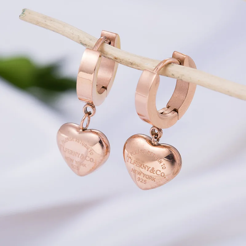 

Fashion And Personality Titanium Steel Heart Ear Clip Elegant Popular Earrings Women's Rose Gold Versatile Heart Shape Small Jew